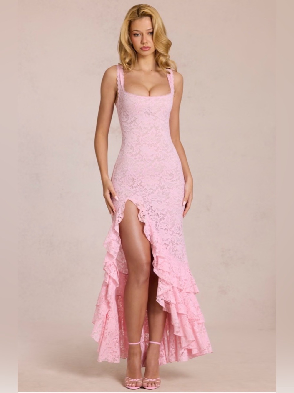Oh Polly Pink Lace Ruffle Maxi Dress - Picture 3 of 6